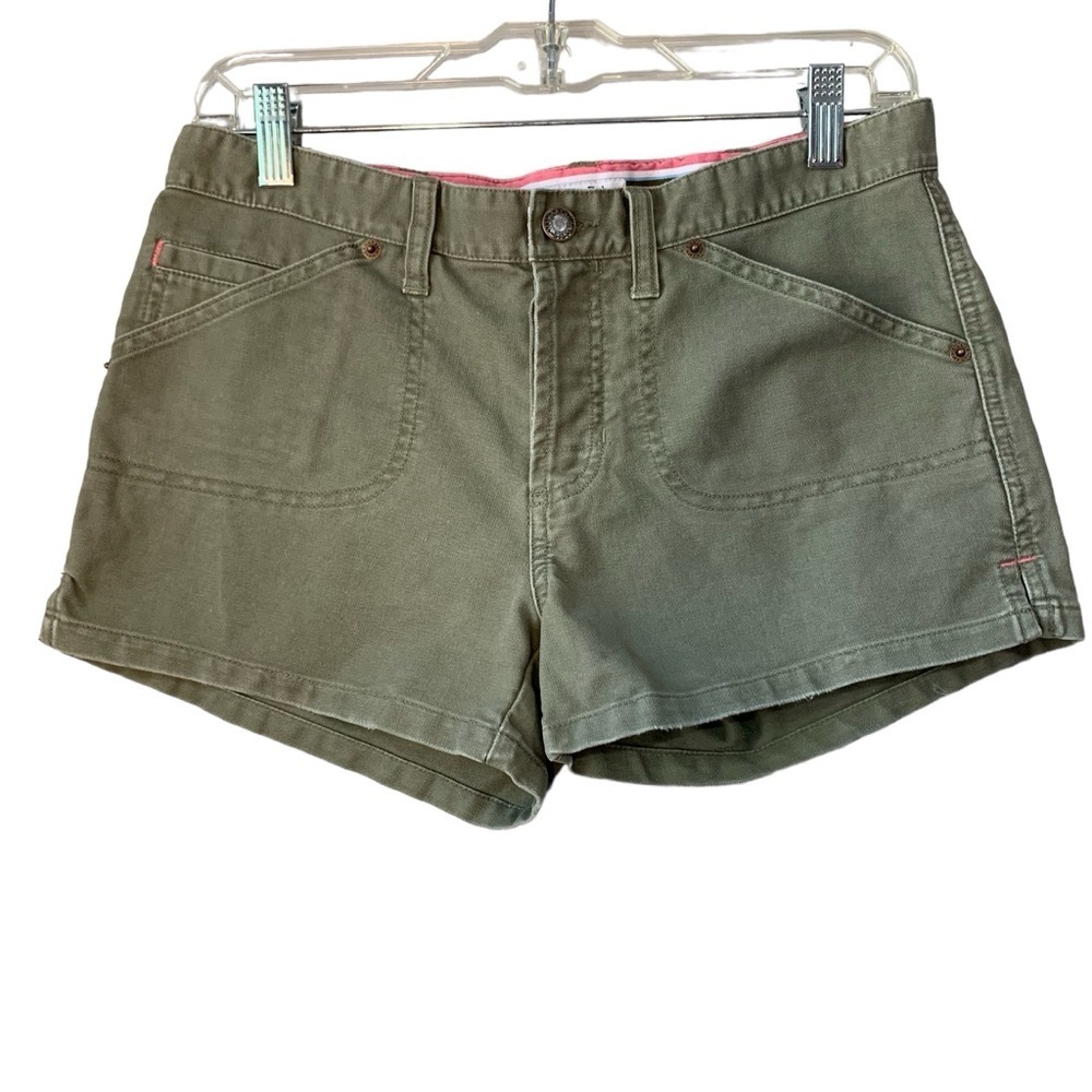 Abercrombie & Fitch cargo style khaki olive short shorts with button fly. Size 2